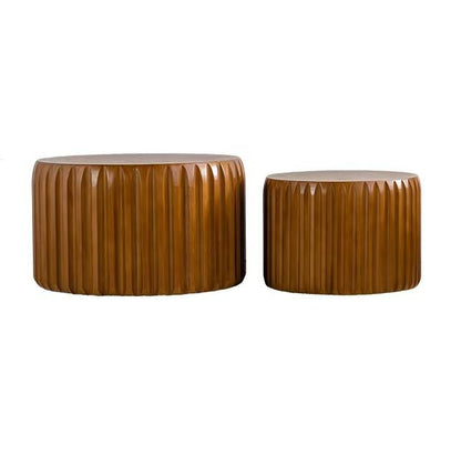 45.07'' Round Coffee Table Set of 2, Modern Mid-Century Circle Fluted Drum Nesting Coffee Table for Living Room, No Assembly, Walnut - color: 45.07in-walnut