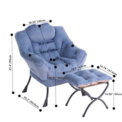 Lazy Chair with Ottoman, Comfy Reading Accent Chair, Plush Light Blue | Foldable Footrest, Padded Seat and Backrest, Side Pocket for Lounging in Living Rooms, Bedrooms, Dorms and Small Spaces - color: Plush-light Blue