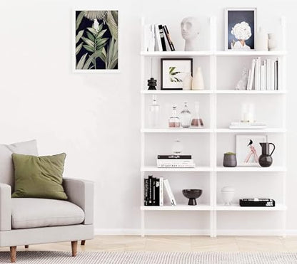 5-Tier White Tall Narrow Bookshelf Ladder, 5 Wooden Ladder Bookshelf Boards, Book Shelf, Stand Shelf, Wall Shelf, 23.6" L X 11.8" W X 70.9" H