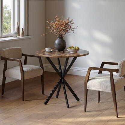 Unovivy 31.5" Small Round Dining Table for 2-4 Rustic Brown Dinner Table | Space Saving Circle Small Kitchen Table, Industrial Mid Century Modern Dining Room Desk for Kitchen, Apartment - color: Rustic Brown, style: Round