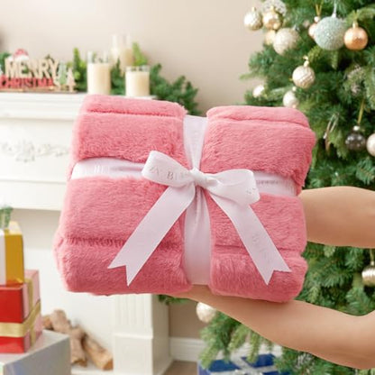Cozy Bliss Deluxe Sheared Rabbit Faux Fur Throw Blanket, Soft Fuzzy High-Low Sculpted Plush Blanket for Couch, Cozy Home Accent, All Season Use, Pink 60"x80" - color: Striped - Pink, size: Twin(60" x 80")