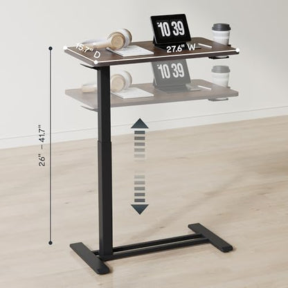 FLEXISPOT H7 28" Pneumatic Height-Adjustable Overbed Table with Wheels | C-shaped bedside table,Medical End Table,Rolling Cart TV Tray,Laptop desk for Hospital Home use,27.6"W x 15.7"D,Mahogany - color: Mahogany, size: Small