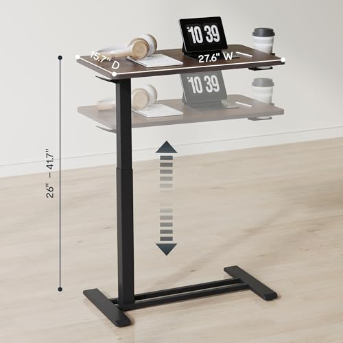 FLEXISPOT H7 28" Pneumatic Height-Adjustable Overbed Table with Wheels | C-shaped bedside table,Medical End Table,Rolling Cart TV Tray,Laptop desk for Hospital Home use,27.6"W x 15.7"D,Mahogany - color: Mahogany, size: Small
