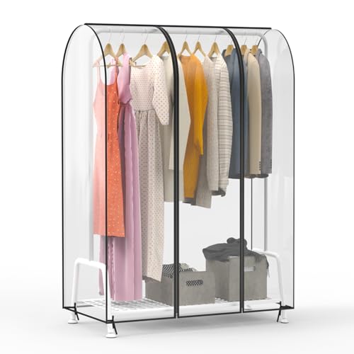 Zilink Clear Garment Rack Cover Clothes Rack Cover 43 in, Transparent | Waterproof, Dustproof, Breathable, 2 Durable Zippers, Clothing Rack Cover for Garment Rack (Rack Not Included) - size: 43"L x 20"W x 60"H - Clear