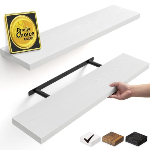 BAYKA White Floating Shelves 35.4in, Set of 2, Wall Mounted for Wall Decor | Easy Install, 30lbs Max Load, Hidden Bracket, Shelving for Room Bathroom Bedroom Kitchen Storage, Multi-Wall Compatible - color: C. White - Modern Minimalist Style, size: 35.4inc