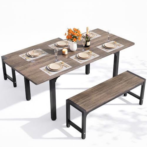 63“ Extendable Dining Table Set with 180° Smart-Flip Pivot, Gray | Dining Table Set for 4,Kitchen Table with Bench,Small Dining Table,Perfect for Small Space,Dinner Room Table Set for 6 - color: Grey