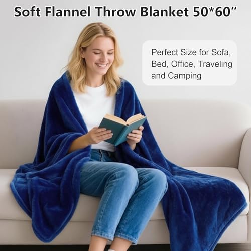 Lukeight Fleece Throw Blanket, Luxury Cozy Fuzzy Lightweight Soft Blankets for Sofa Couch Bed Car Travel and Camping (Navy, 50x60 Inches) - color: Solid Navy, size: 50 in x 60 in