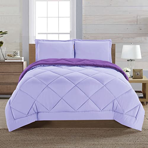 Elegant Comfort Reversible 3-Piece Comforter Set All Season, Ultra Soft, Down Alternative Comforter, F/Q, Lilac/Purple - color: Lilac/Purple, size: Full/Queen