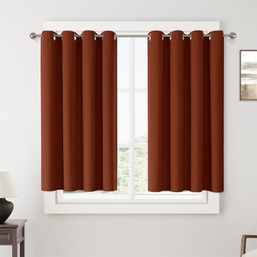 ChrisDown Terracotta Blackout Curtains 45 Inches Long 2 Panels for Bedroom | Room Darkening,Light Blocking,Thermal Insulated,Faux Linen,Farmhouse,Grommet,Window Treatment,Drapes,Living Room,52x45 - color: Terracotta, size: 52"W x 45"L (Pack of 2)