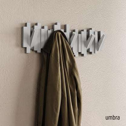 Umbra Sticks Wall Mount Coat Rack, 5 Hook Retractable Pegs, Grey | Mounting hardware included, sculptural modern design, entryway or bedroom use, recycled plastic - color: Gray, size: 5-Hook