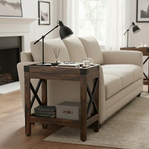 Narrow Side Table, Slim End Table,Sofa Side Table, End Table Nightstand for Bedroom, Living Room, Small Spaces - color: Rustic Brown, style: Farmhouse
