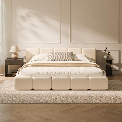 RECCI King Size Upholstered Platform Bed Frame with Plush Cloud Design | Cloud-Inspired Design, Upholstered Headboard & Footboard, Grounded Low Profile Design, Easy Assembly, No Box Spring Required - size: King