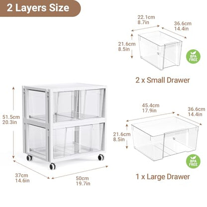 Stackable Storage Drawer Carts, Extra Large Bins 2 Tier 3 Drawers | Smooth Pull-Out Drawers, Clear Plastic Storage Organizer Container For Home Office Bedroom Bathroom Art Crafts Under Desk - size: 2 Tier 3 Drawer