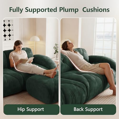 111" Velvet Modular Sofa Cama para Cuarto, Small Couches for Living Room with High Density Sponge, Cloud Loveseat with Tufted Design for Home Theater Study Space, Green - color: Green