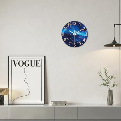 Glass Wall Clocks Battery Operated 14 Inch | Modern Abstract Wall Clock for Bedroom Blue Wall Clock Silent Non Ticking - color: Blue1, size: 14 Inch