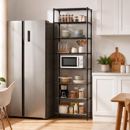 Finnhomy 8-Tier Wire Shelving Unit Adjustable Steel Wire Rack Shelving 8 Shelves Steel Storage Rack or Two 4-Tier Shelving Units with PE mat, Leveling Feet and Safety Device, NSF Certified, Black - color: Black, size: 72 Inches