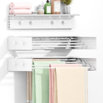 BAKON Wall Mounted Drying Rack with 4 Hooks and Shelf, Foldable Clothes Drying Rack for Laundry Room, Collapsible Laundry Rack Wall Mount, for Indoor Outdoor Hanging Clothes, 23.6 Inch - size: 23.6''【Upgrade】