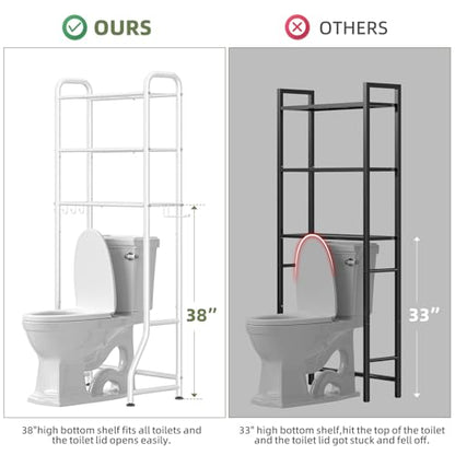 Simple Trending Over The Toilet Storage Rack, Metal 3 Tier Bathroom Organizer Shelf with Paper Holder and 3 Hooks, Freestanding Shelf Space Saver Above Toilet, White - color: 3-tier White