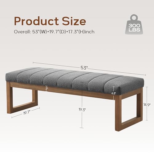 Zihanhome 52.7" Bedroom Bench for End of Bed, Modern Upholstered Teddy Fabric Entryway Bench & Dining Bench, Footrest Stool Bench with Solid Wood Frame for Bedroom, Living Room (Grey) - color: Grey