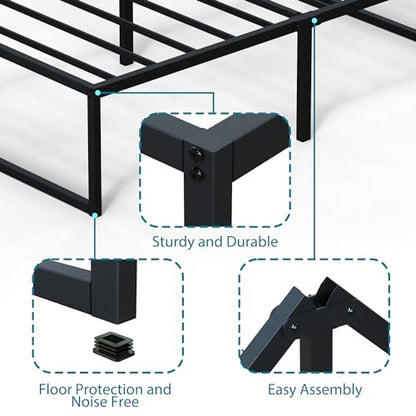 EMODA 16 Inch Narrow Twin Bed Frame 30x75, Heavy Duty Metal Platform | No Box Spring Needed, Easy Assembly, Noise Free, Black - color: Black, size: Narrow Twin, style: 16 inch