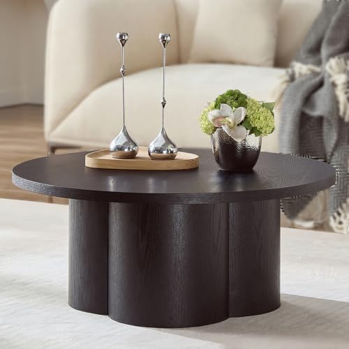 33.07 Inch Round Coffee Table, Modern Accent Tea Table for Bedroom, Living Room, Office, Apartment - Black - color: 33.07" Floral-black