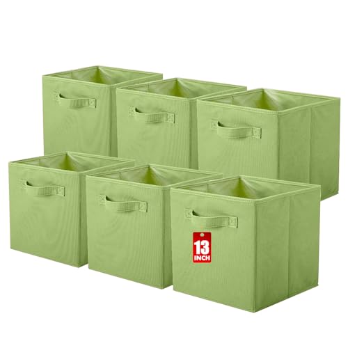 ShellKingdom Storage Bins, Foldable Fabric Storage Cube And Cloth Organizer | Storage Drawer For Closet And Toys, 13 X 13 X 13 INCH, 6 Pack (Green) - color: Green, size: 6 (13inch)