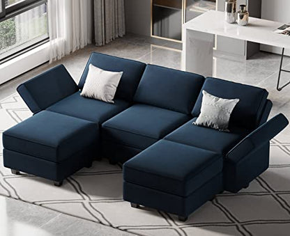 Belffin Modular Sectional Sofa with Double Chaise Velvet U Shaped Sofa Reversible Sectional Couch with Storage Blue - color: Blue, size: U Shape Sofa