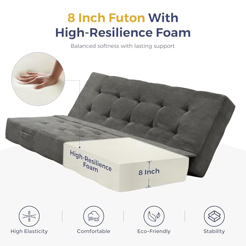 MAXYOYO Foldable Mattress, 8-Inch Tufted Futon Mattress with Handles | Tufted Floor Sofa Bed and Versatile Mattress, Carry Handles for Living Rooms or Guest Rooms, Frame Not Included, Dark Grey - color: Dark Grey