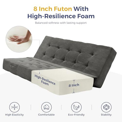 MAXYOYO Foldable Mattress, 8-Inch Tufted Futon Mattress with Handles | Tufted Floor Sofa Bed and Versatile Mattress, Carry Handles for Living Rooms or Guest Rooms, Frame Not Included, Dark Grey - color: Dark Grey