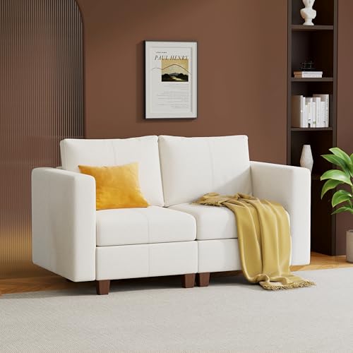 MINCETA Modular Sectional Sofa, Modern Comfy Sofa with Upholstered and Storage Ottoman for Living Room,Bedroom(White, Loveseat Sofa) - color: White, size: 64.6"W*32.3"D