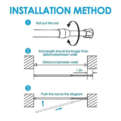 MEXAU White Tension Curtain Rod 16 - 28 inch Spring Tension Rod Curtain Rod Adjustable Spring Rod Extendable Tension Rod for Kitchen, Bathroom, Window, Closet. | Adjustable Curtain Rods No Dilling Extendable Spring Tension Rod Short Curtain Rod for Window
