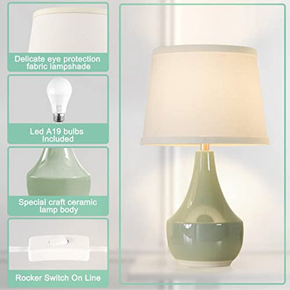 18" Table Lamp Set of 2, Ceramic Table Lamp Classic Beside Lamps Nightstand Lamp Modern Lamp for Living Room, Bedroom & Office Rocker Switch Sage Green-LED Bulbs Included - color: 18.63" Sage Green