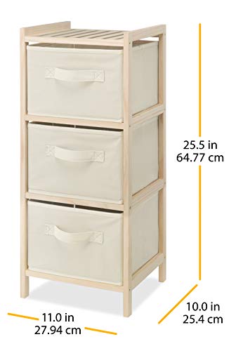 Whitmor 3 Drawer Wood Chest Organizer, Natural Pine Storage with Pull Out Fabric Bins, Easy Assembly, Compact Design for Bedroom Closet Nursery, 11.0"L x 10.0"W x 25.5"H