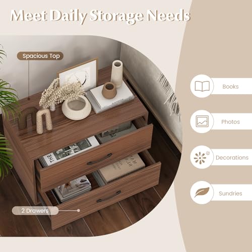 2-Drawer Stackable Dresser, Horizontal Storage Cabinet (1, Walnut) | Lateral File Cabinet | Stacking Drawer Chest | Metal Handle | Anti-Topping Kits | For Living Room, Study, Office - color: Walnut