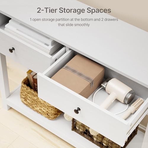 Gizoon Console Table with Outlets, White | Modern Sofa Table with 2 Drawers, Open Shelf for Living Room, Front Hall, Entrance Hall, Study Room - color: White, size: 39"W with Outlets