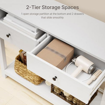 Gizoon Console Table with Outlets, White | Modern Sofa Table with 2 Drawers, Open Shelf for Living Room, Front Hall, Entrance Hall, Study Room - color: White, size: 39"W with Outlets