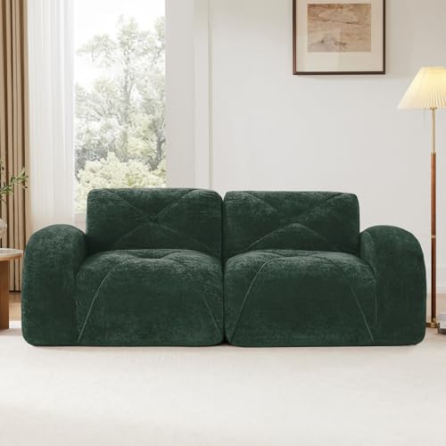 Green Loveseat Sectional Couches for Living Room, Velvet Fabric Boneless Couch in a Box, No Assembly Required Cloud Modular Sectional Sofa Love Seat, Foam Couch Compressed Sofa Set, Sofas para Sala - color: Green, size: 2 Seater