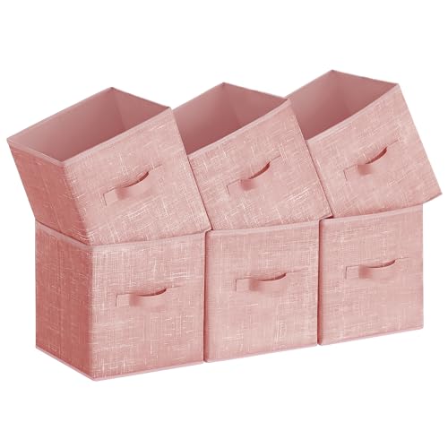 SONGMICS Storage Cubes, 13-Inch Non-Woven Fabric Bins with Double Handles, Set of 6, Closet Organizers for Shelves, Foldable, for Clothes, Jelly Pink UROB033R01 - color: Jelly Pink, size: 13 Inch-6 Pack