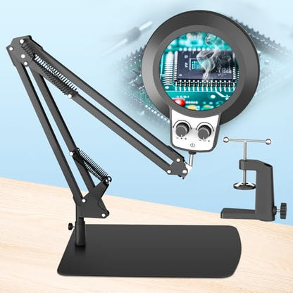 HITTI 12X Magnifying Glass with Light, 2026 Infinite Color and Stepless Dimming Desk Large Lamp & Clamp,2-in-1 LED Hands Free Lighted Magnifier for Craft Hobby Soldering(12X Square Base & Clamp) - size: 12X Square Base & Clamp