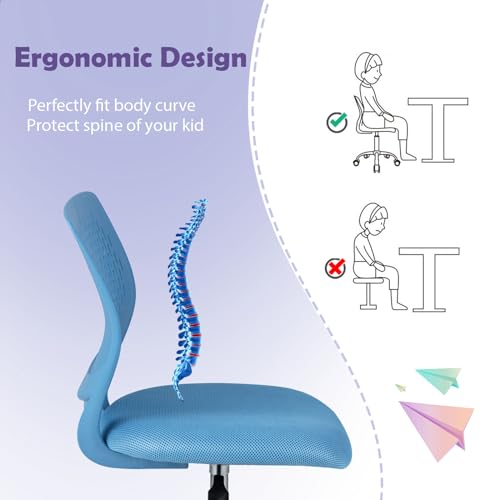 POWERSTONE Small Home Office Desk Chair, Swivel Rolling Study Computer Chair, Adjustable Height Task Chair with Armless Mid Back, Upholstered Mesh Seat, Blue - color: Blue