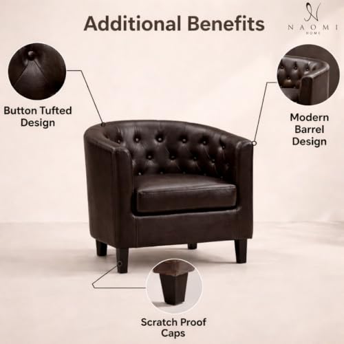 Naomi Home Emma Faux Leather Tufted Barrel Accent Chair - Espresso | Solid wood frame, sturdy legs and easy-clean faux leather create lasting comfort for living room, bedroom or office. - color: Espresso, style: Barrel