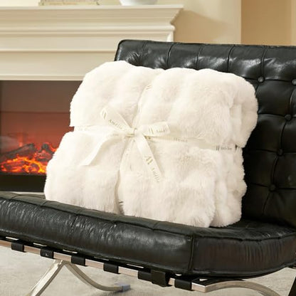 Faux Fur Throw Blanket, Ultra Soft Fuzzy Plush Bubble Blanket for Couch, Bed & Living Room, 60"x80", Cream White - color: Cream White, size: 60" x 80"