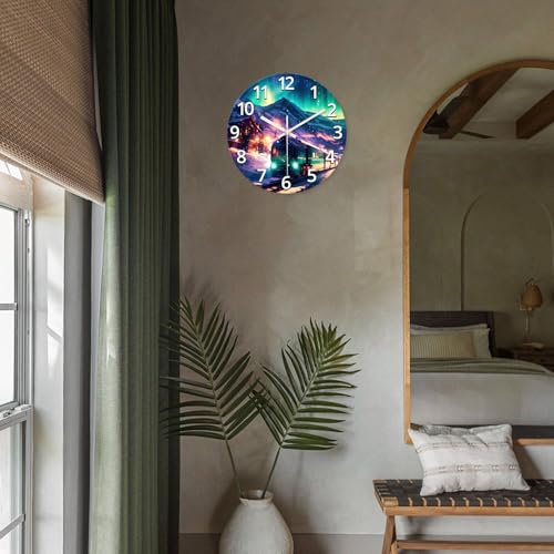 XNM Glass Battery Operated Wall Clock 12 Inch | Teal Office Living Room Kitchen Wall Clock Analog Modern Round Silent Wall Clock Non Ticking - color: Teal 9, size: 12 Inch