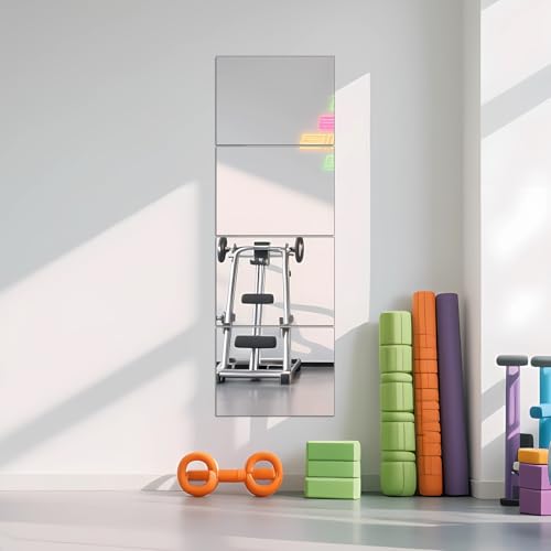 Full Length Mirror Tiles, 16" x 12" x 4PCS Home Gym Mirror for Wall, Glass | Frameless Wall Mounted Mirror for Garage, Bedroom, Living Room, Over The Door - size: 16"x12"-4pcs