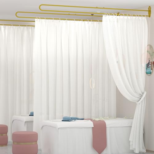 U-Shape Privacy Curtains for Room Divider, 1 Panel, 8.53ft, White | Metal Support Wall Mounted Privacy Curtain, Portable, For Fitting Room Beauty Salon Bedroom and Hospital