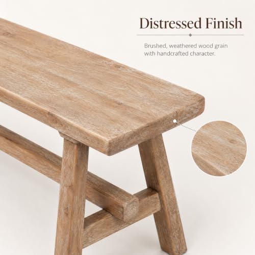 Solid Wood Bench, 39.4" Entryway Bench, Rustic Farmhouse Wooden Bench Indoor, Long Narrow Wood Bench for Dining Room, Hallway, Bedroom End of Bed, Living Room - size: 39.4in