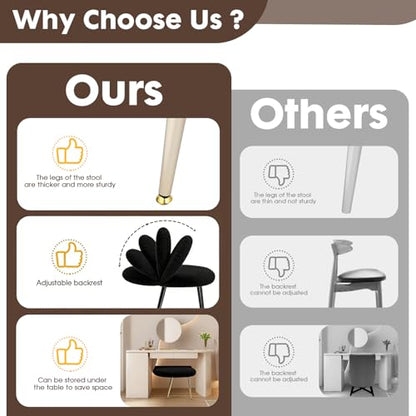 Black and Gold Vanity Chair with Adjustable Back,Sherpa Vanity Stool | Boucle Upholstery Armless Makeup Stool, Gold Metal Legs for Bedroom Living Room Kitchen Dinning Room (Gold and Black) - color: Gold and Black
