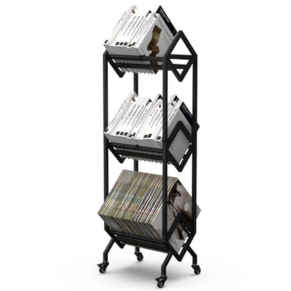 VENNQD Bookshelf Book Cart Rack Industrial Metal Bookcase 3 Tier Holder with Wheels Modern Stylish Design Magazines Files Album Recipe Book Storage Organizer for Sofa End Bed Beside (3 Tier)