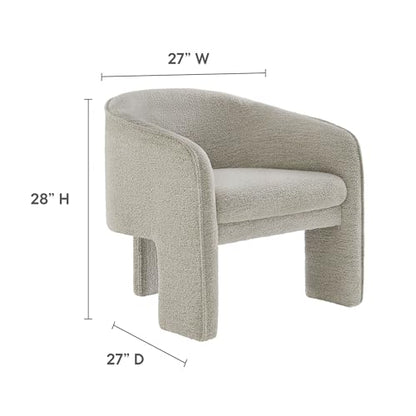 Modway Greer Comfy Barrel Accent Chair with 3 Legs in Parchment Boucle Fabric – Cozy Round Reading Armchair – Mid Century Modern Upholstered Wide Barrel Dining Chair with Curved Back - color: Parchment