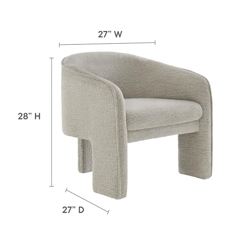 Modway Greer Comfy Barrel Accent Chair with 3 Legs in Parchment Boucle Fabric – Cozy Round Reading Armchair – Mid Century Modern Upholstered Wide Barrel Dining Chair with Curved Back - color: Parchment